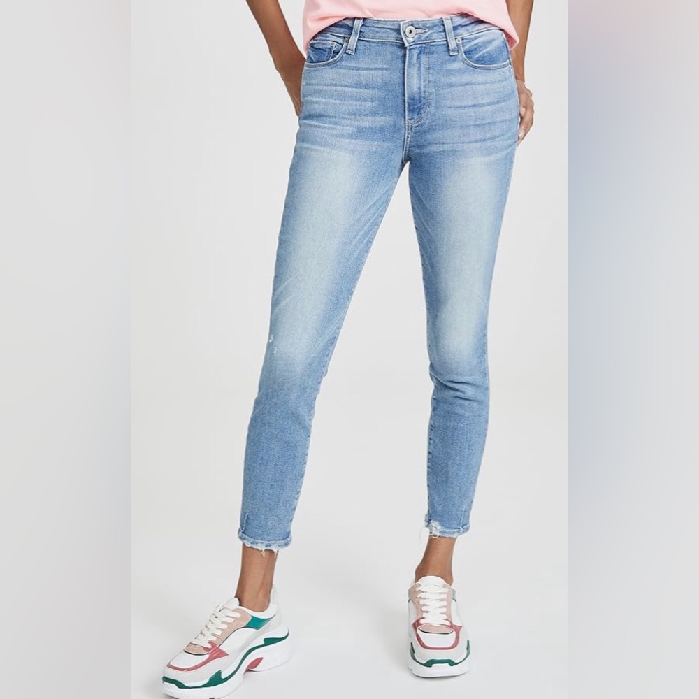 PAIGE Women's Hoxton High Rise Ultra Skinny Fit Raw Hem Crop Jean Sz 25 COMMENTS